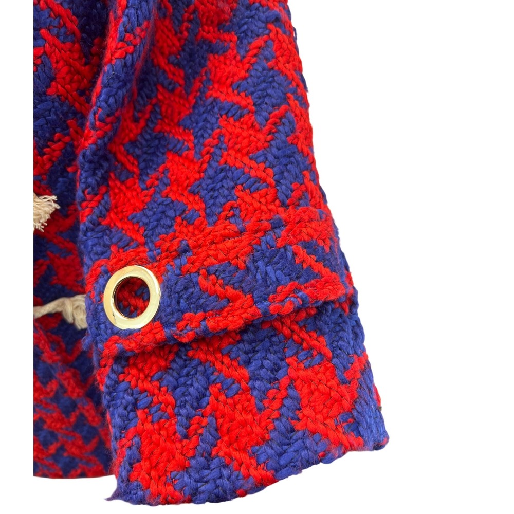 Judith March Duffle Coat Womens S Red Blue Excellent Houndstooth Hooded Toggle - Picture 6 of 9